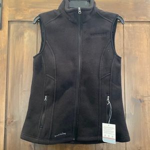 E922 Eddie Bauer Sz. S or XL Black Fleece Vest unisex (Logo Samsung) NWT